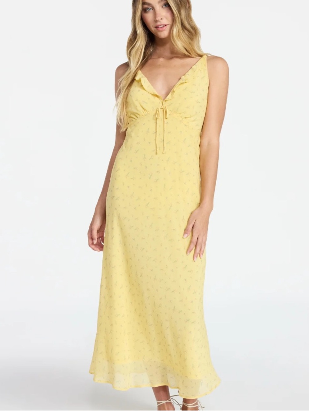 No Boundaries Yellow Floral Tie-Front Maxi Dress - Picture 2 of 3